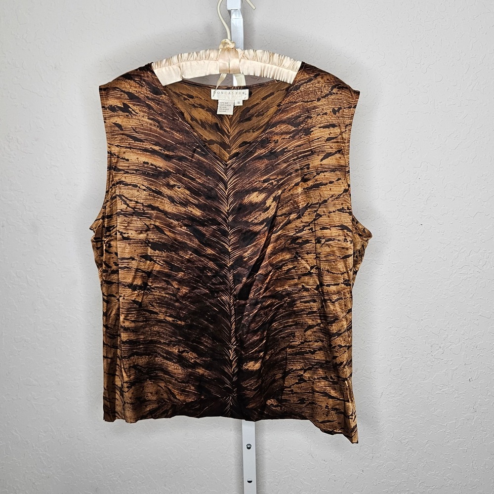 Doncaster Womens 18 Brown Silk V-Neck Sleeveless Abstract Tiger Print Blouse